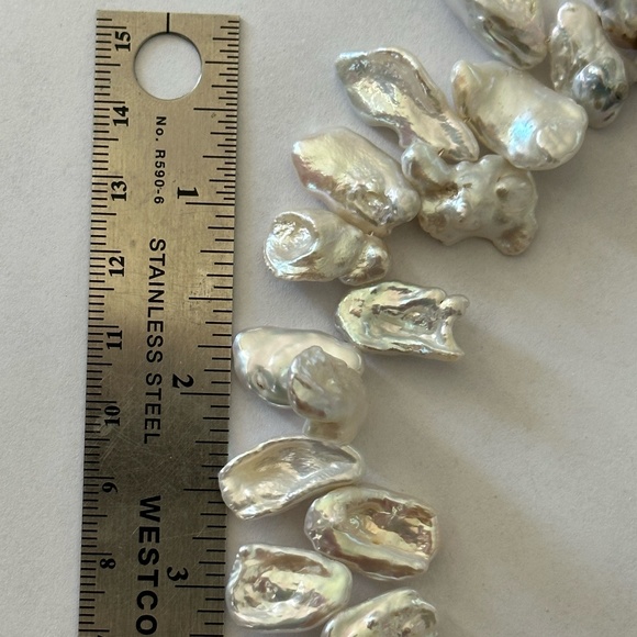 HIGH Luster White Natural Keshi Pearl Necklace-Lobster Claw Clasp 17 Inches - Picture 6 of 7